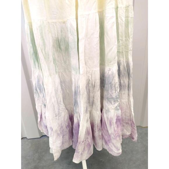 STORIA Maxi Dress Rainbow Tie Dye Spaghetti Straps Tassel Tie Lined Large NWOT - Picture 4 of 9